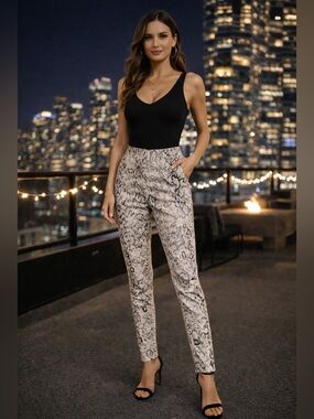 Joseph Ribkoff Snakeskin Print Pants Size 4 Slim Fit Dressy Statement